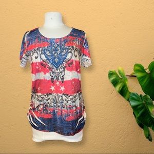 American flag top summer casual USA blouse tee shirt colorful